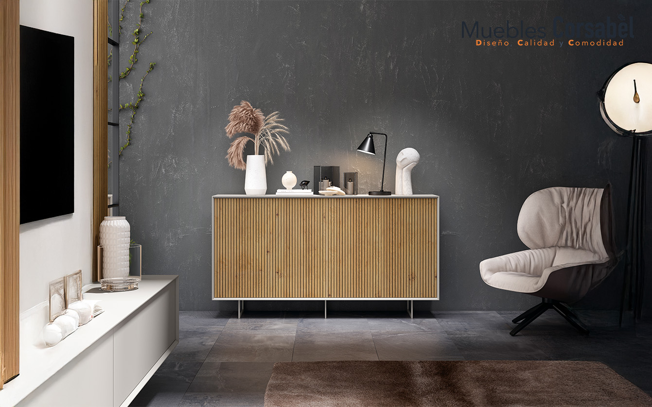 Aparador/Mueble Auxiliar Texturizado: Fusión Nórdica y Contemporánea