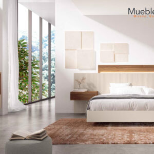 Dormitorio “Armonía Natural” – Madera cálida y diseño suspendido