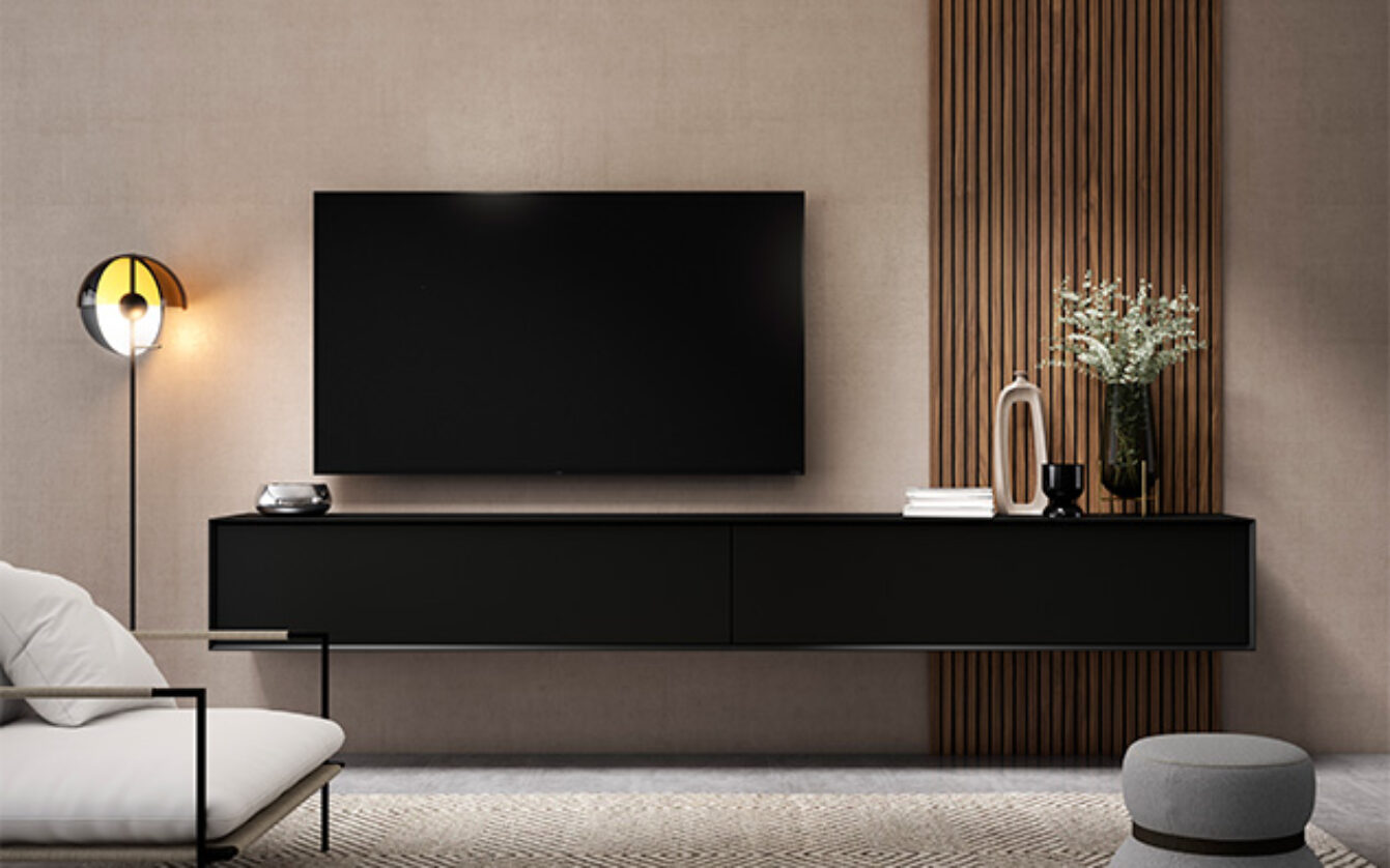 Mueble de Televisión Suspendido Minimalista: Lujo en Oscuro Mate