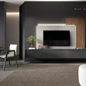 Composición de Salón Minimalista: Elegancia en Contraste y Luz Integrada