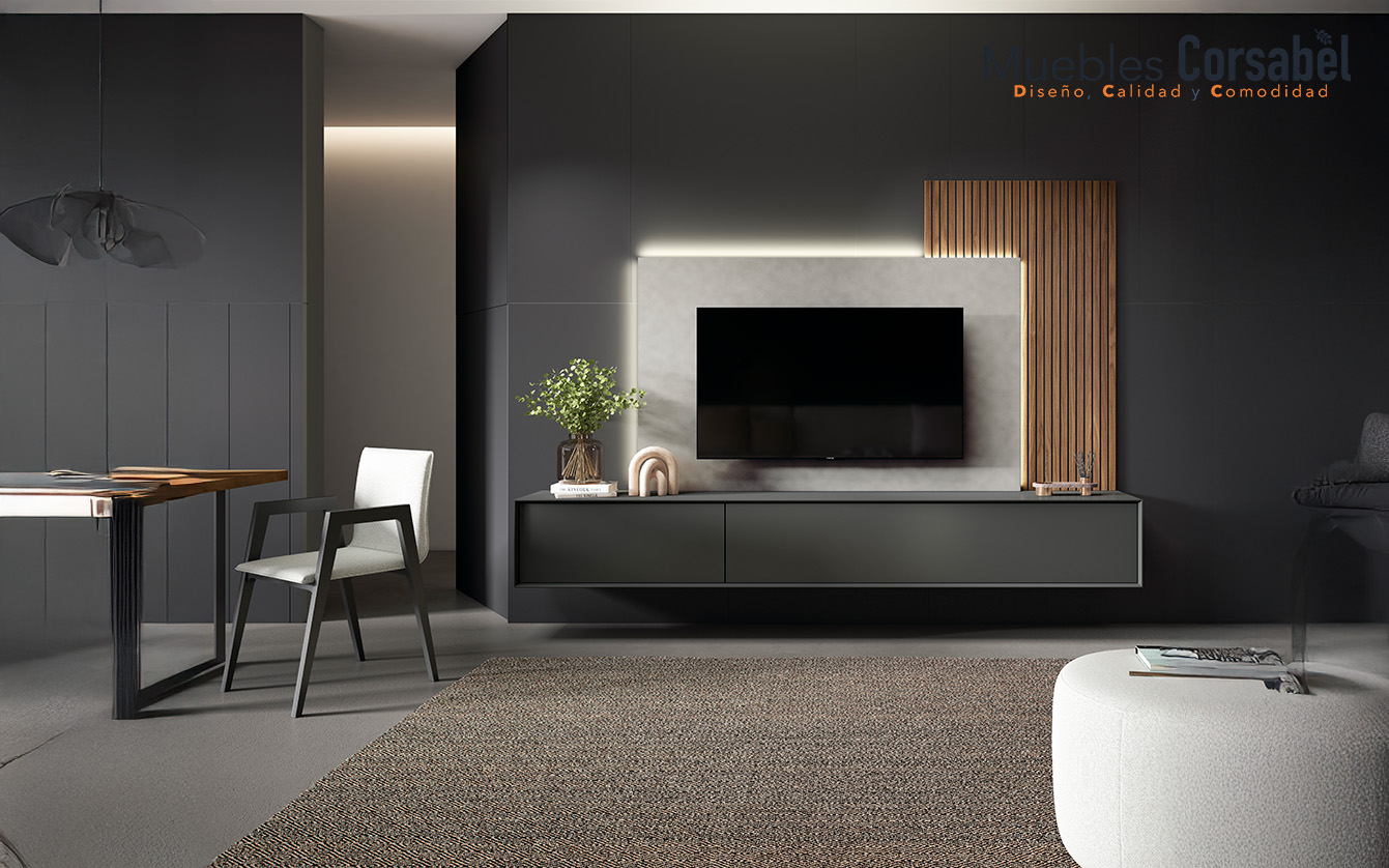 Composición de Salón Minimalista: Elegancia en Contraste y Luz Integrada