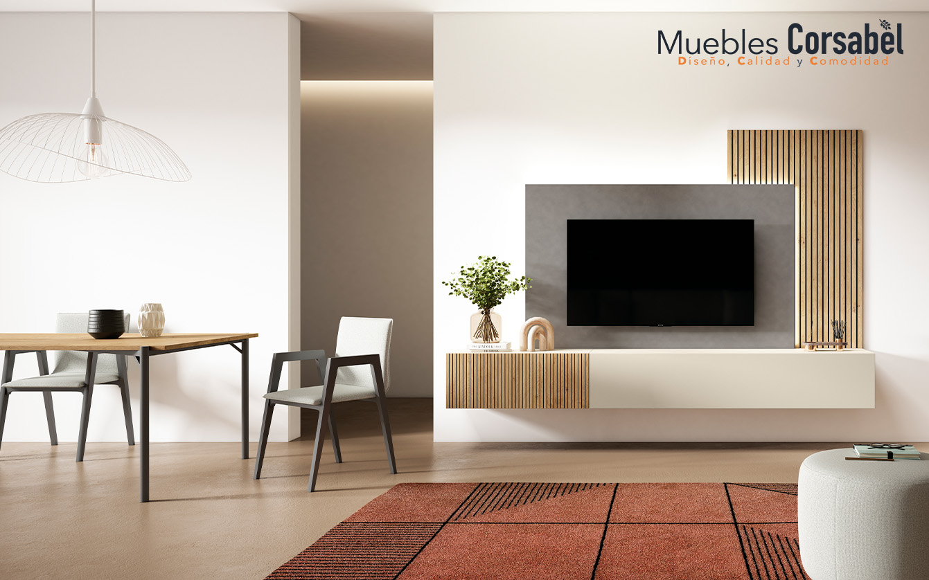Composición de Salón Modular: Calidez Textural y Minimalismo Flotante