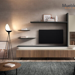 Composición Modular de Salón: Juego de Volúmenes y Texturas Naturales