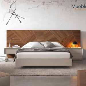 Dormitorio Matrimonio Elegante: Cabecero Geométrico y Diseño Flotante